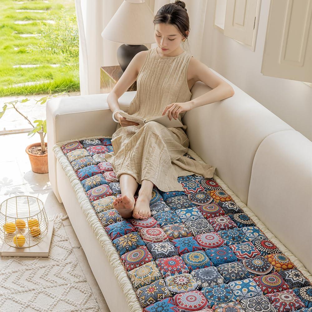 Cotton Sofa Cover, Non Slip Couch Cover for Dogs Washable for 3 Cushion Couch Sofa Pet Friendly (Blue, 27.6" x 59.1")