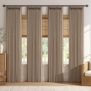 MIULEE 4 Panels Pinch Pleated Linen Curtains 90 Inches Linen Brown | Long Curtains for Living Room Bedroom Pinch Pleat Drapes Back Tab Memory Trained Semi Sheer Privacy Neutral, Farmhouse, 40"W x 90"L