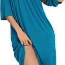 Lace Sleepwear Women's V Neck Nightshirt 3/4 Sleeve Soft Pleated Nightgown Plus Size SteelBlue (Blue, S)