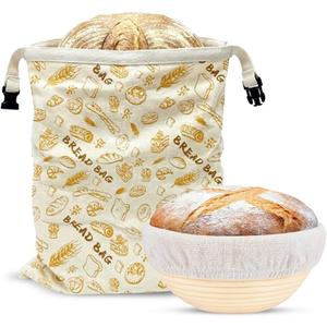 Banneton Bread Proofing Basket 9 Round with Linen Liner & Bread Bag  Sourdough Baking Supplies Kit | Natural Rattan Sourdough Proofing Basket, Bread Making Tools, Banneton Basket & Accessories