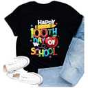 Cutesong 100 Days of School Shirts for Women Happy 100th Days Teacher T-Shirt Funny Pencil Apple Tee Tops, Size XXL, Black