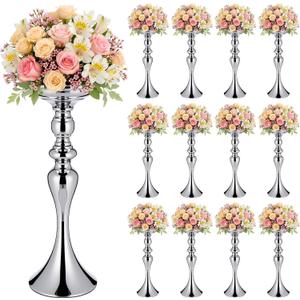 Sadnyy 12 Pcs Silver Metal Wedding Flower Vase Stand, 15 Inch