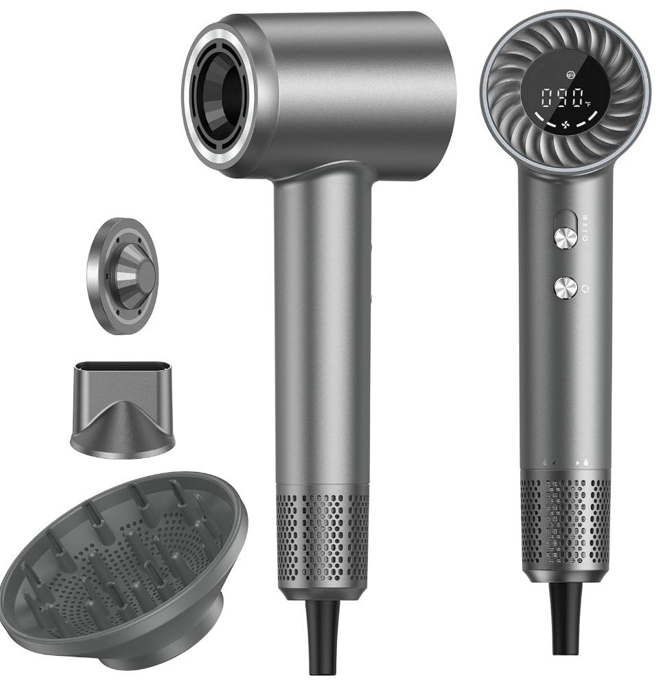 Hair Dryer, 150000 RPM Brushless Motor with 500M Negative Ions, Fast-Dry Lightweight Design, ThermoControl & Magnetic Nozzle/Diffuser, Low Noise Salon Blow Dryer for All Hair, Travel, Home