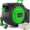 Retractable Garden Hose Reel, 5/8 in x 100 ft Heavy Duty Wall-Mounted Hose Reel with 180 Swivel Bracket, 10-Pattern Nozzle, Automatic Slow Return System, Any Length Lock for outside Watering,Cleaning