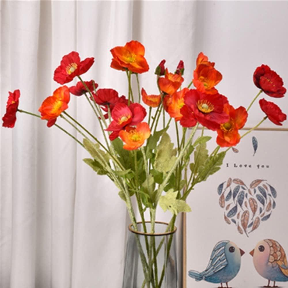 OUKEYI 6 Pcs Silk Artificial Poppy Faux Flowers Home Decor, Faux Poppy Flower Centerpiece. Artificial Plants Coral Flower Arrangement. Silk Flowers for Decoration (Orange red)