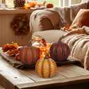 6 Inch Large Artificial Pumpkins, 3 Pcs Fall Pumpkin Decor Orange Clay Brown Dark Red Faux Resin Pumpkins Woven Pumpkin Centerpiece for Rustic Farmhouse Fall Thanksgiving Autumn Harvest Table Decor