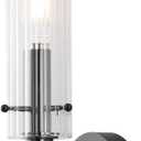 BYOLIIMA Black Bathroom Vanity Light Fixtures with Striped Clear Glass Shades Modern Wall Sconces Dimmer ON/Off Switch Indoor Wall Light for Mirror Living Room Bedroom Hallway Staircase