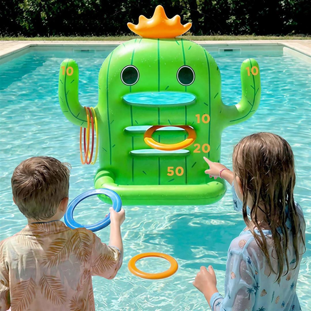 Funscape Kids Pool Toys, Inflatable Cactus Water Toss Game, Outdoor Backyard Play w/6 Rings 6 Discs, Swimming Floating Toy Summer Beach Yard Family Fun Party Gift 3 4 5 6 7 8 12 Year Old Boy Girl Teen