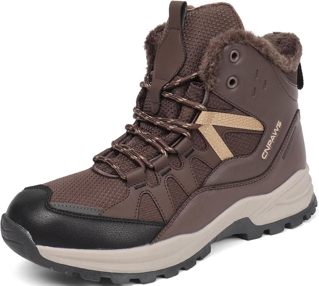 Men's Winter Snow Boots Waterproof Warm Hiking Shoes Non-Slip Lightweight Outdoor Breathable Comfortable Trekking Footwear (11, Dark Brown)