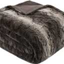 Madison Park Zuri Soft Plush Luxury Oversized Faux Fur Throw Animal Stripes Design, Faux Mink On The Reverse, Modern All Seasons Blanket for Bed, Sofa Couch, Office, Brown, 60x70"