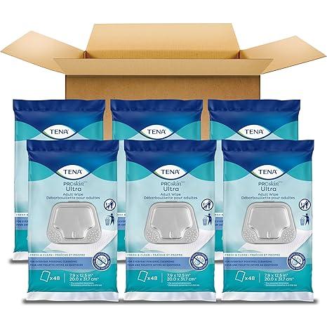 TENA Adult Wipes for Incontinence, Body Cleansing Wipes, ProSkin - 288 Count, 48 Count (Pack of 6)