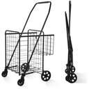 BIEAMA Folding Shopping Cart, Grocery Cart, 200 Lb Capacity, Utility Cart with 360° Rolling Swivel Wheels, Medium & Extra Basket