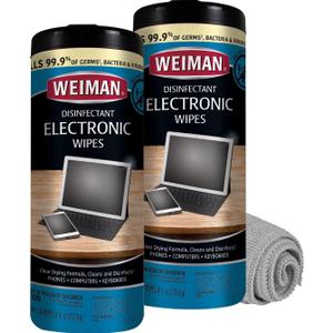 Weiman Electronics & Screen Disinfecting Wipes - Safely Clean and Disinfect Your Phone, Laptop, Keyboard, Tablets, Lens, Wipe, Glasses Cleaner, 30 Count, 2 Pack with MicroFiber Towel
