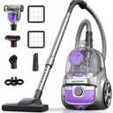 Aspiron Canister Vacuum Cleaner, 40Kpa Bagless Vacuum Cleaners, 4QT Large Dust Cup, Double HEPA Filter, Retractable Cord, 1600W Lightweight Vacuum Cleaner with 5 Tools for Hard Floors, Pearl