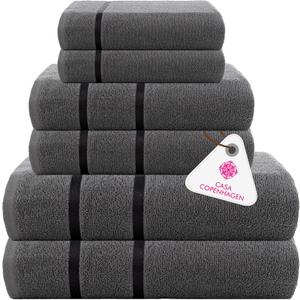 CASA COPENHAGEN Eternal 6 Pieces Towel Set- Pine Grey, 500 GSM 2 Bath Towel 2 Hand Towel 2 Washcloth, Designed in Denmark Made of Soft Egyptian Cotton for Bathroom, Kitchen & Shower