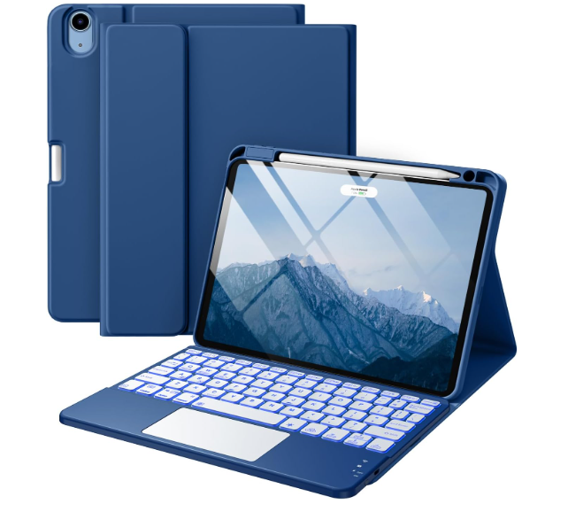 Harvopu Compatible with iPad Air 11 Inch & Air 5th/ Air 4th Generation Case with Keyboard  MultiTouch Trackpad, 7Color Backlit, Detachable Folio Cover for Air 11inch M3/M2 (2025/2024) (Navy Blue)
