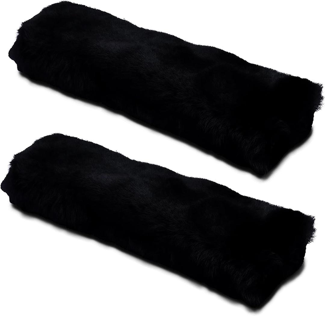Andalus Genuine Sheepskin Car Seat Belt Cover Pad Soft Fuzzy, Comfy Fluffy Seatbelt Covers, Shoulder Pad Neck Cushion Protector, Car Accessories for Woman, Man, Girl (Black, 2-Pack)