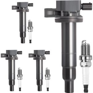 Motorevo Ignition Coil Pack and Iridium Spark Plugs Set of 4, Compatible with Toyota Yaris 2007-2018/Prius 2001-2009/Echo 2000-2005 & Scion xA xB 2004-2006 1.5L L4, Replace OE# UF316+7090