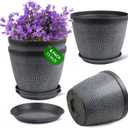Quarut 4 Pack 15 Inch Large Planter Pot for Plants Outdoor Indoor, Plastic Flower Pots with Drainage Hole & Saucer, Modern Decorative Medium Large Plant Garden Pot, Plant Container for House (Gray)