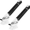 SUBEKYU Dish Brushes with Soap Dispenser, Kitchen Dish Scrubber Brushes with Handle, Dishwashing Cleaning Scrubbers for Dishes/Pans/Pots, Black, 2Pack