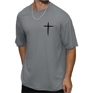 Floerns Men's Cross Print Short Sleeve T Shirt Crewneck Tee Shirts Medium Grey