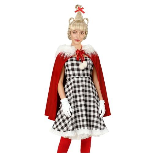 Cindy Lou Who Costume Kids & Adult With Wig Dress Cape Gloves Necklace Christmas Mrs Santa Claus Elf Outfit for Women Girls