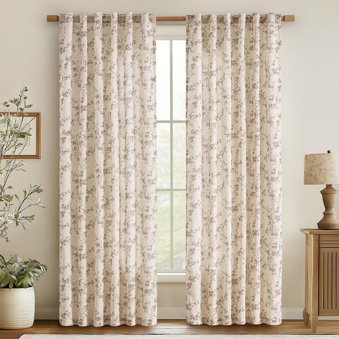 jinchan Linen Floral Curtains for Living Room 84 Inch Length Taupe Printed Curtains Back Tab French Country Farmhouse Flower Patterned Drapes Bedroom Window Curtain Set 2 Panels jinchan Linen Floral Curtains for Living Room 84 Inch Length Taupe Printed Curtains Back Tab French Country Farmhouse Flower Patterned Drapes Bedroom Window Curtain Set 2 Panels