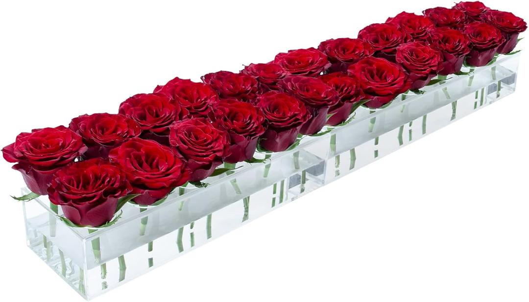 LOYWREE 2 Pack Flower Vase Acrylic Rectangular Floral Centerpiece for Dining Table - Total 24 Inches Long Rectangle Vase - Clear Vases for Home Decor Wedding (Flowers not Included)