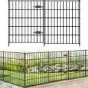 Metal Garden Fence with Gate 33.3in (H) x 23.3ft (L), 1 Gate + 9 Panels Dog Fence Border Fence Animal Barrier, No Dig Garden Fencing for Yard Flower Bed Lawn Patio Outdoor, PIN332810G Black