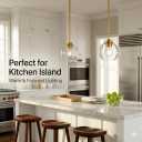 Gold Pendant Light, 7 Inch Clear Glass Farmhouse Hanging Fixture, Adjustable Height & Sloped Ceiling Compatible for Kitchen Island Dining Room Entryway Bedroom Hallway, 3 Pack