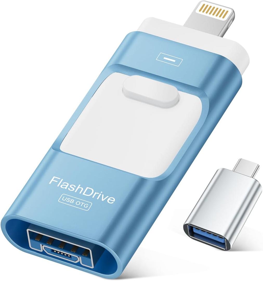 MFi Certified 256GB iPhone Flash Drive, Photo Stick Memory Stick for iPhone iPad, USB Thumb Drive for Photos Videos Transfer & Backup, External Storage Compatible for iPhone/Android/PC/Mac (Blue)