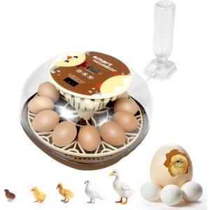 Series I-Automatic 12-Egg Incubator for Beginners, Auto Egg Turn, Steady Self-Regulating Humidity & Consistent Temperature Control for Hatching Chicken, Goose, Duck, Quail, Pigeon(12-Egg-Brown)