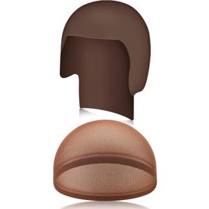 Syhood 2 Pieces Halloween Bald Cap Makeup Latex Bald Hat Head Wig Caps Cosplay Costume for Adults (Medium, Dark Brown)