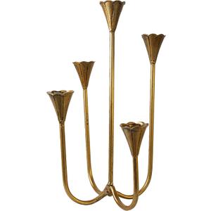 Candle Holder Vintage Candlestick Holder Stand for Stick Taper Candle, 5-Arm Cast Iron Candelabra for Wedding Centerpiece Table Decorations Fireplace Mantel Decor, Antique Brass