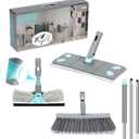 3-in-1 Detachable Broom and Mop Set Combo for House Cleaning, Collapsible Broom and Mop for RV Camping, Home, Dorm, Extension Pole, Window Squeegee, Grey (White)