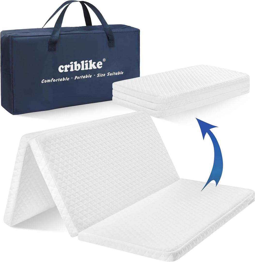 Trifold Pack and Play Mattress Pad Waterproof 38"x 26", Pack N Play Mattresses or Travel with Carry Bag, Mattress for Pack and Play Topper with Washable Cover, Baby Essentials Items