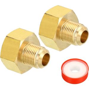 PATIKIL 1/2 SAE Male x 3/4 SAE Female Brass Flare Tube Fitting, 2 Pack Pipe Fitting Reducer Gas Adapter Hex Coupling with PTFE Tape for HVAC Fuel Oil Air Natural Gas Line Connection