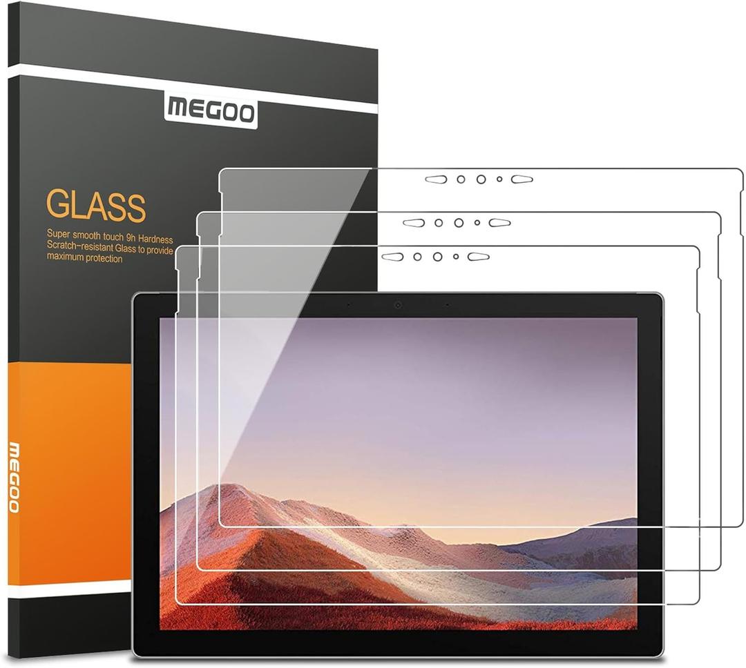 Megoo [3 Pack] Screen Protector for New Surface Pro 7 Plus/Surface Pro 7, Ultra Clear/High Response/Tempered Glass, Compatible for Microsoft Surface Pro 7 12.3 Inch (2019 Release)