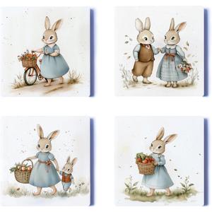 Ceramic Coasters Set of 4  Square Drink Coasters with Cork Backing, 3.9x3.9 Inches  Decorative Printed Designs for Home, Office, or Gift Use (Mama Rabbit)