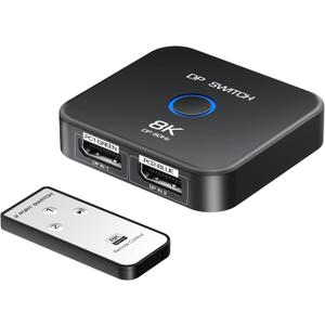 8K Display Port Switcher 2 in 1 Out, NEWCARE DisplayPort Splitter with Remote, DisplayPort Switch Supports 8K@60Hz 4K@120Hz DP 1.4, Display Port Switch Compatible with PC Laptop Monitor TV
