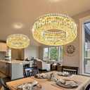 20'' Modern Ring Chandeliers for High Ceiling Luxury Dimmable Crystal Ceiling Light Fixtures for Dining Room Kitchen Foyer Entrance Villa Gold