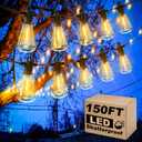 Zuske Outdoor String Lights, 150FT LED Patio Lights with 72+3 ST38 Vintage Edison Shatterproof Bulbs, Waterproof Connectable Dimmable Outside Hanging Lights for Backyard Bistro Porch Gazebo(75FTx2)