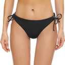 Bellecarrie Women's Tie Side Bikini Bottoms Low Rise String Bathing Suits Bottom, Black, M