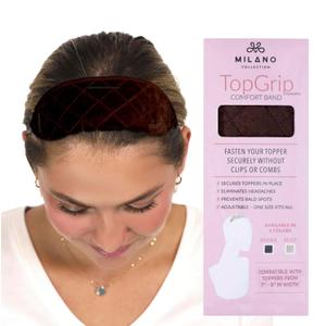 MILANO COLLECTION Glueless Top Grip for Hair Topper & Wiglets, Adjustable Translucent Strap with Side Openings, Top Headband for Your Wig or Topper, Includes Clips, Brown, Medium