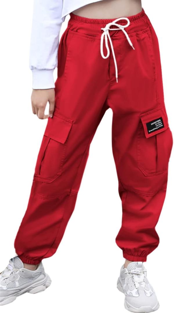 SANGTREE Girls & Womens Drawstring Cargo Jogger Pants,3 Years - Women 3XL (Small, Red)