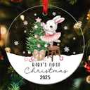 Baby’s First Christmas Ornament 2025 – Baby Acrylic Ornament Tree Décor – Baby Girl Ornament with Bunny & Tree – My 1st Christmas Keepsake - Gift for Newborn or New Parents