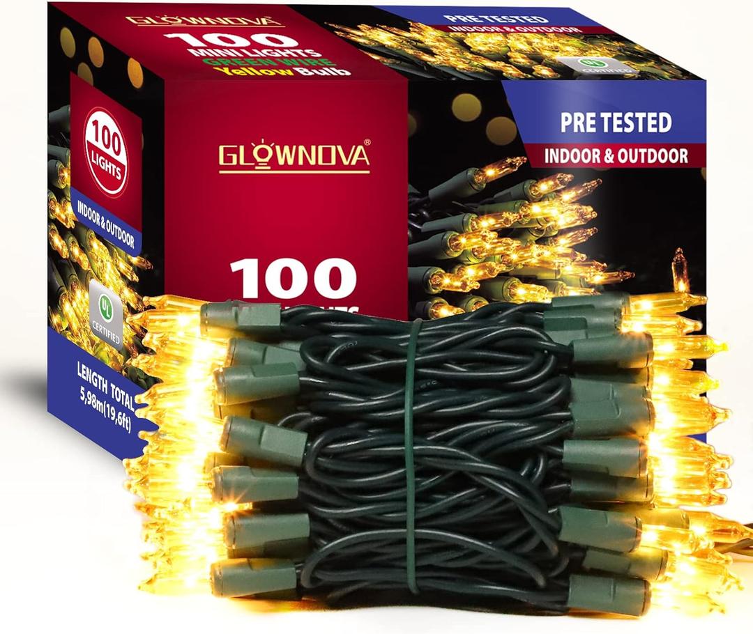 Green Wire, Yellow Incandescent Bulb 100 Mini String Lights for Indoor Christmas Tree Garland Birthday Wedding Party Festival Decoration