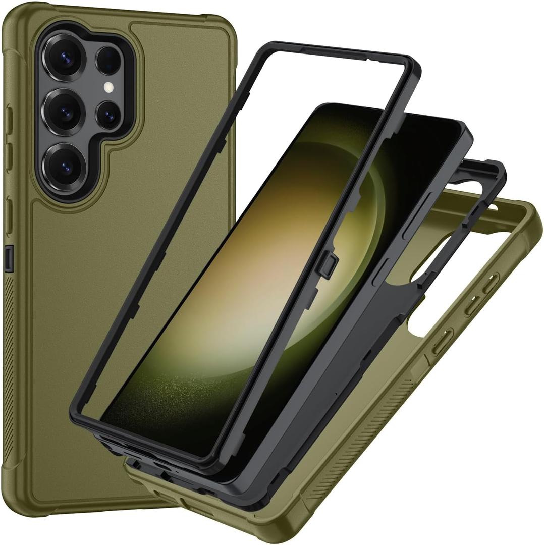 SunStory Compatible with Samsung Galaxy S23 Ultra Case,3-Layer Heavy Duty Full-Body Cover, Military-Grade Drop Protection, 3 in 1 Hybrid Protective Case for Galaxy S23 Ultra 6.8" 6.8", ArmyGreen
