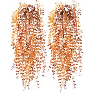 Artificial Fake Hanging Plants Flowers Basket for Outdoor Outside Porch Fall Decoration,2 Pack Faux Silk Long Vines UV Resistant Look Real for Home Patio Balcony Wall Yard Autumn Decor