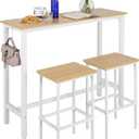 Finnhomy 47" Industrial Bar Table Set with 2 Stools - Counter Height Dining & Pub Table for Small Spaces, Kitchen, Apartment, Breakfast - Metal & Wood, Space-Saving Furniture - Oak Beige and White
